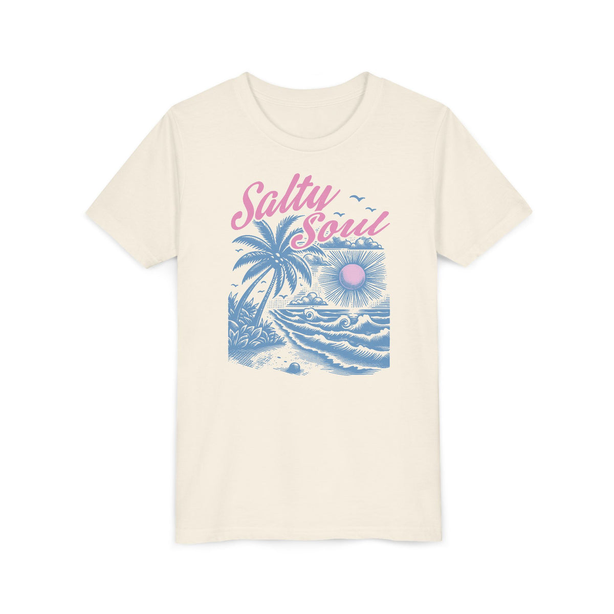 Kids Tee - "Salty Soul" Pastel Beach Palm Graphic