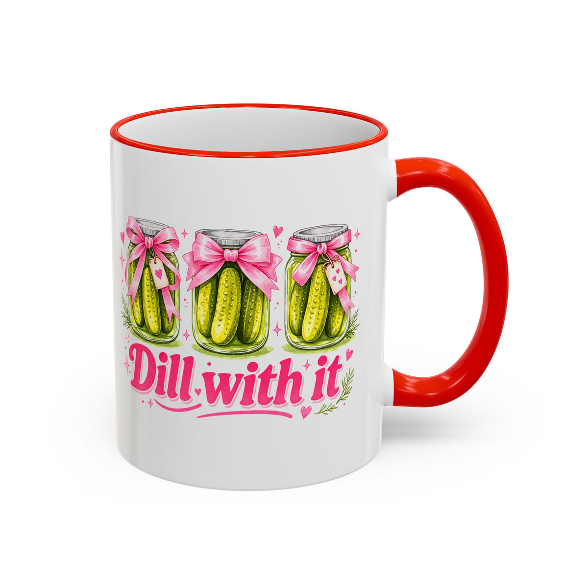 Dill With It Mug — Cute Pickle Jar Coffee Cup (Accent Rim & Handle)