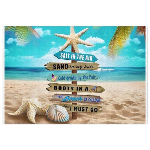 Beach Signpost Jigsaw Puzzle with Tin — 'Salt in the Air, Sand in My Hair' Seaside Puzzle Gift
