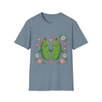 Cute Pickle Couple T-Shirt — Kawaii Matching Pickles with Hearts & Flowers
