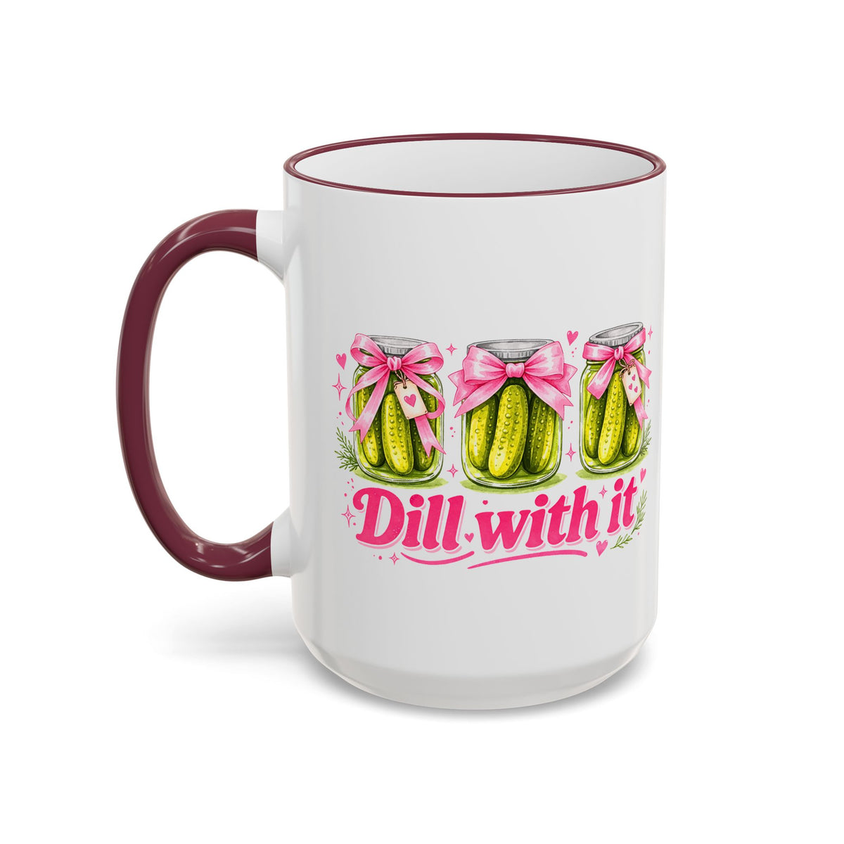 Dill With It Mug — Cute Pickle Jar Coffee Cup (Accent Rim & Handle)