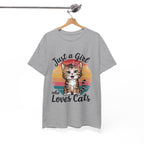 Just a Girl Who Loves Cats T-Shirt — Cute Kitten Retro Sunset Tee for Cat Lovers