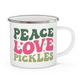 Enamel Camping Mug — 'Peace Love Pickles' Retro Hippie Camp Coffee Cup