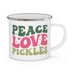 Enamel Camping Mug — 'Peace Love Pickles' Retro Hippie Camp Coffee Cup