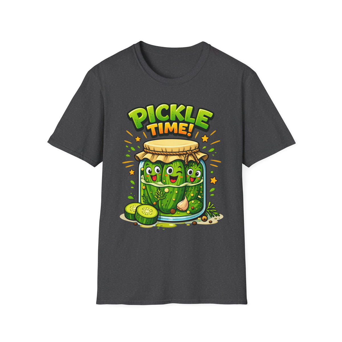 Adult Unisex Pickle Time T-Shirt — Cute Cartoon Pickle Jar Tee