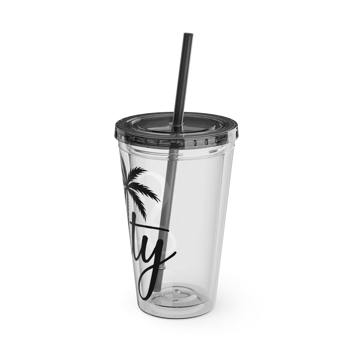 Salty Palm 16oz Tumbler with Straw — Clear Beach Insulated Cup
