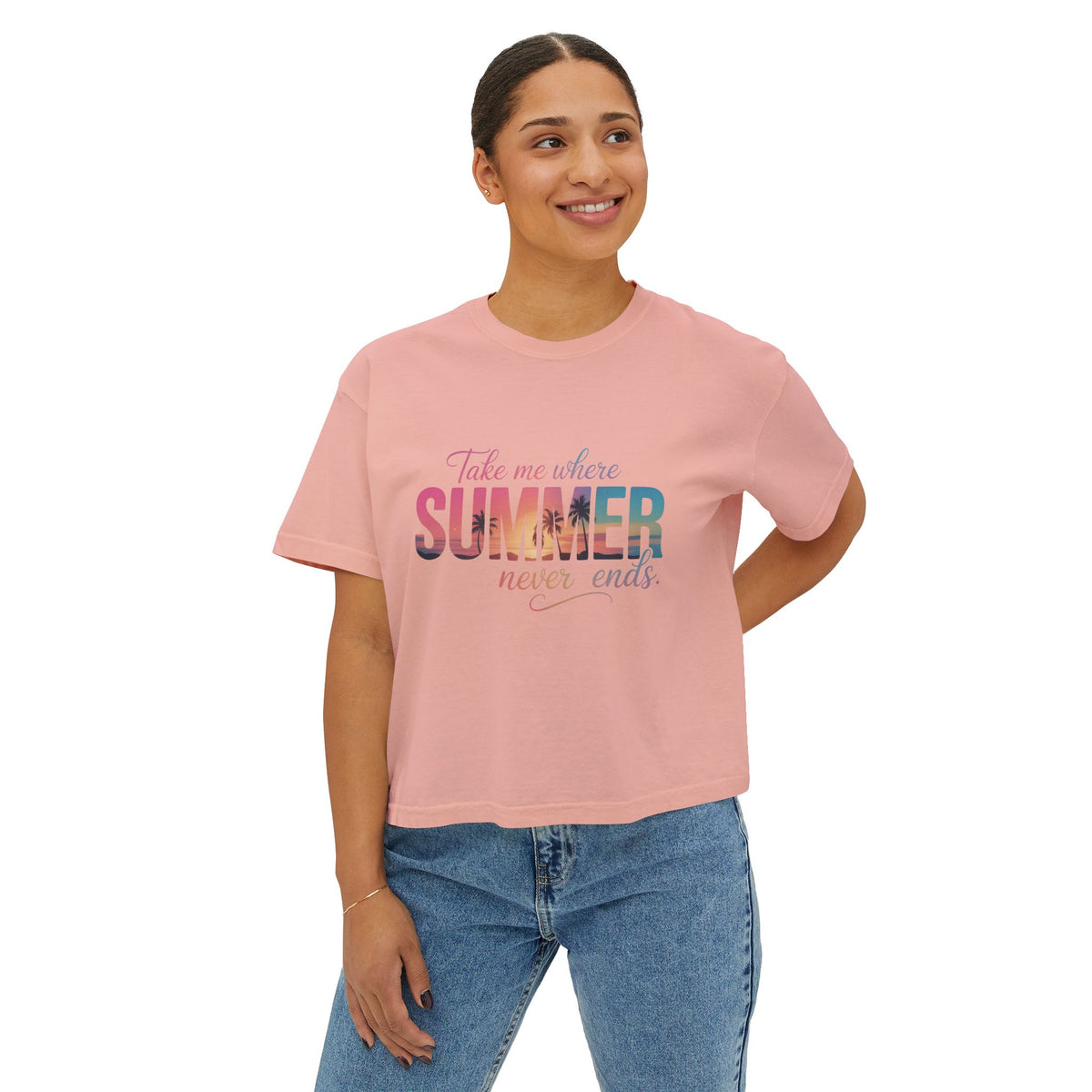 Summer Vibe Boxy Tee — "Take Me Where Summer Never Ends"