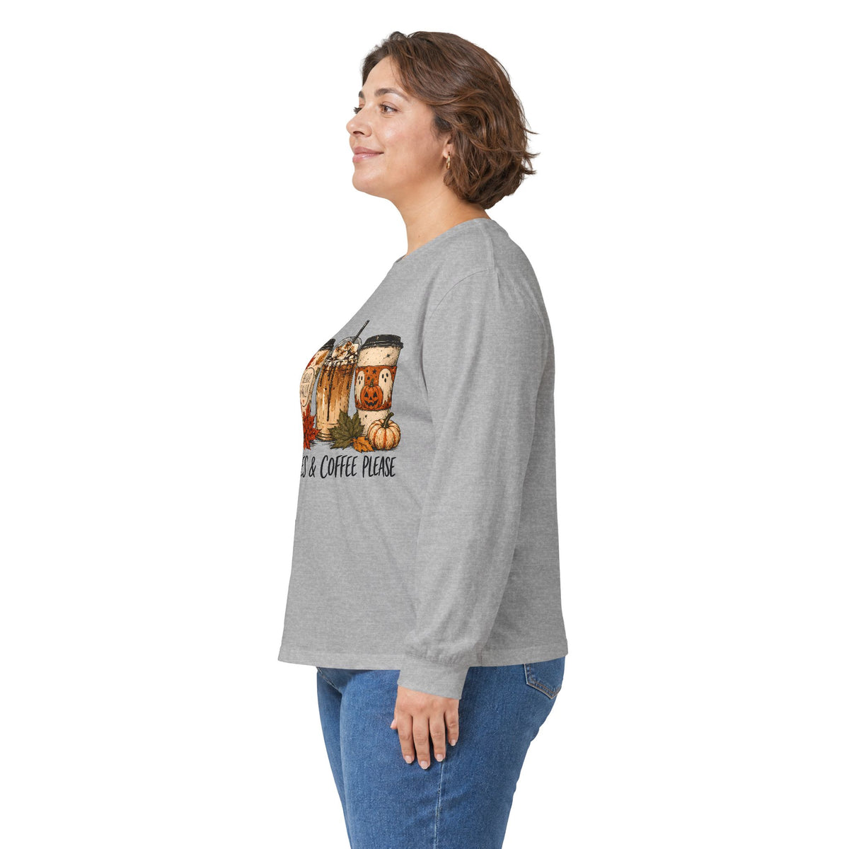 Autumn Leaves & Coffee People Long Sleeve Tee — Cozy Fall Coffee Graphic Shirt