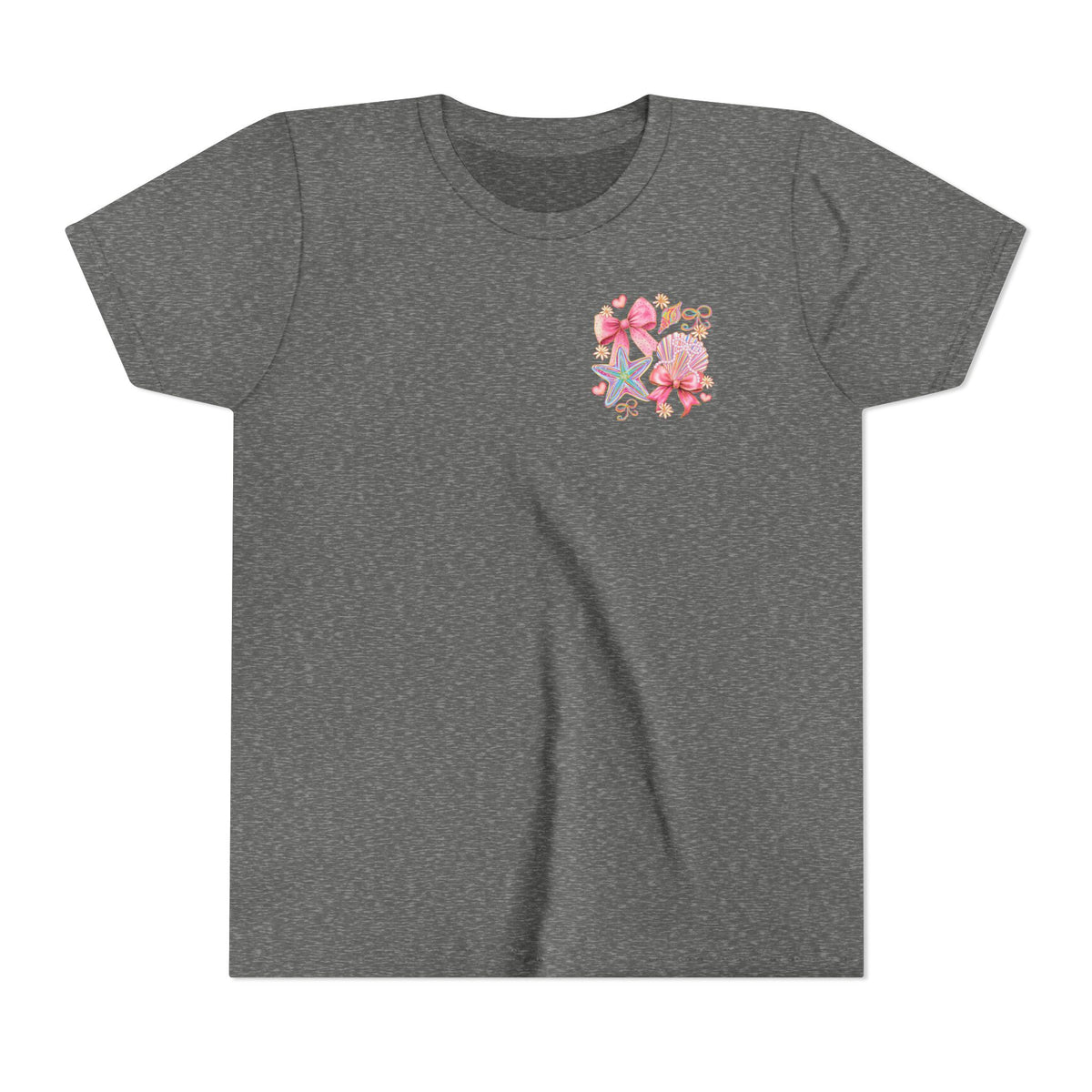 Kids Tee — Pink Seashell & Starfish Bow Graphic Shirt - Front and Back