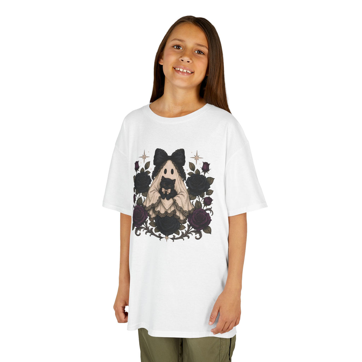 Kids Tee — Gothic Floral Ghost Girl Halloween Shirt
