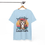 Just a Girl Who Loves Cats T-Shirt — Cute Kitten Retro Sunset Tee for Cat Lovers