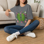 Cute Pickle Couple T-Shirt — Kawaii Matching Pickles with Hearts & Flowers