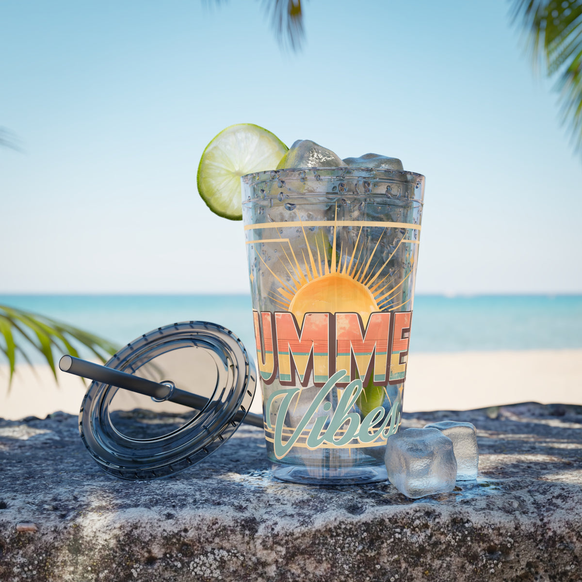 Summer Vibes Tumbler — 16oz Sunsplash Drink Tumbler with Straw