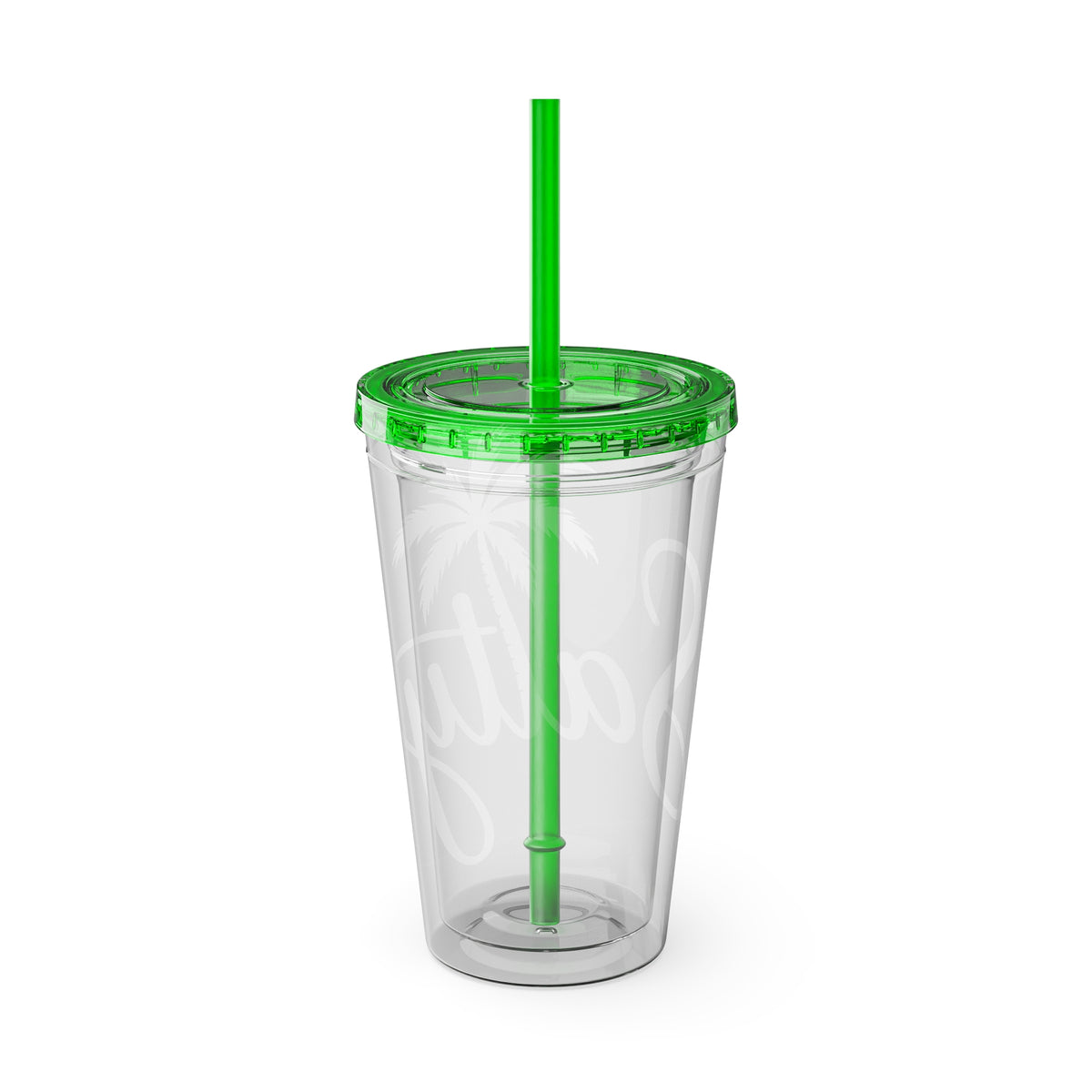 Salty Palm 16oz Tumbler with Straw — Clear Beach Insulated Cup