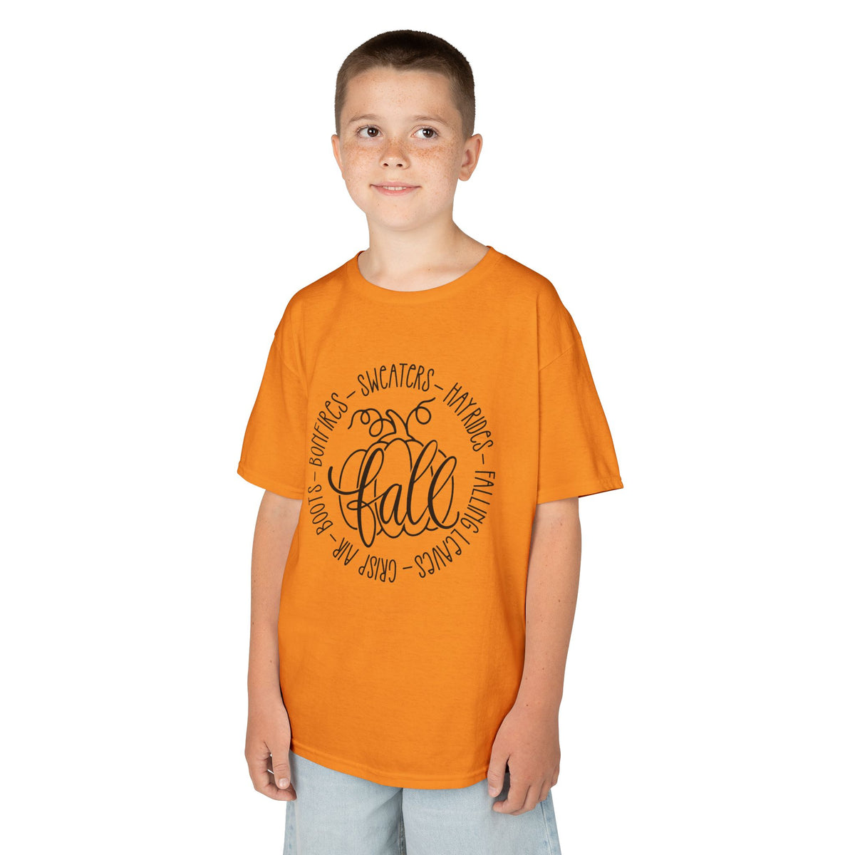 Kids 'Hello Fall' Tee — Playful Pumpkin & Autumn Words
