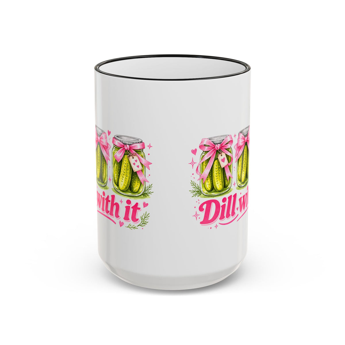 Dill With It Mug — Cute Pickle Jar Coffee Cup (Accent Rim & Handle)