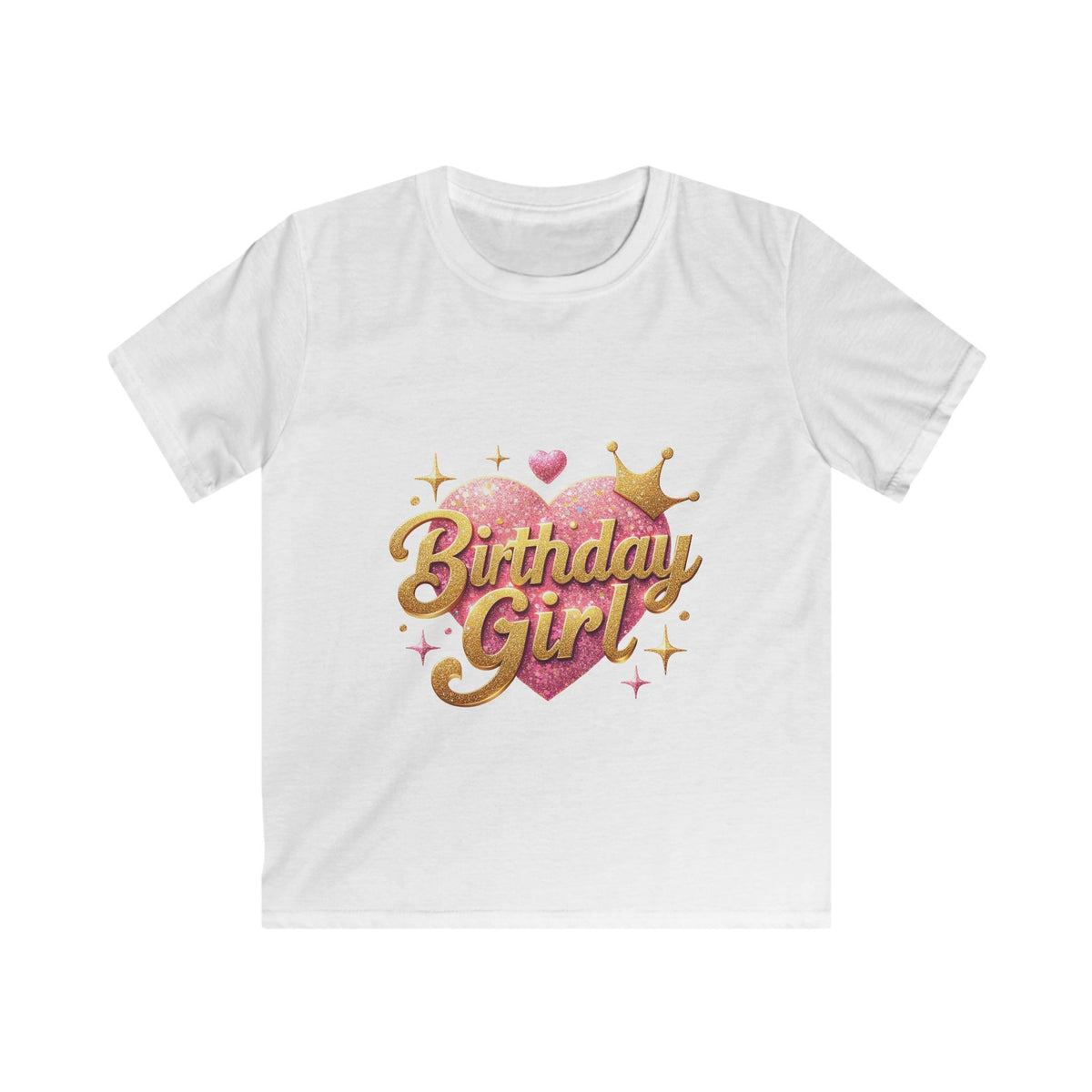 Kids Tee — Pink Glitter Heart Crown Birthday Girl Shirt