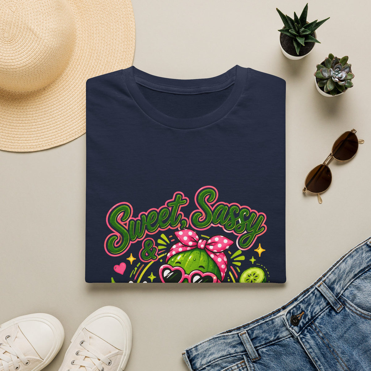 Sweet Sassy Pickle T-Shirt — "Sweet, Sassy & Pickle Obsessed" Cute Cactus/Pickle Graphic Tee