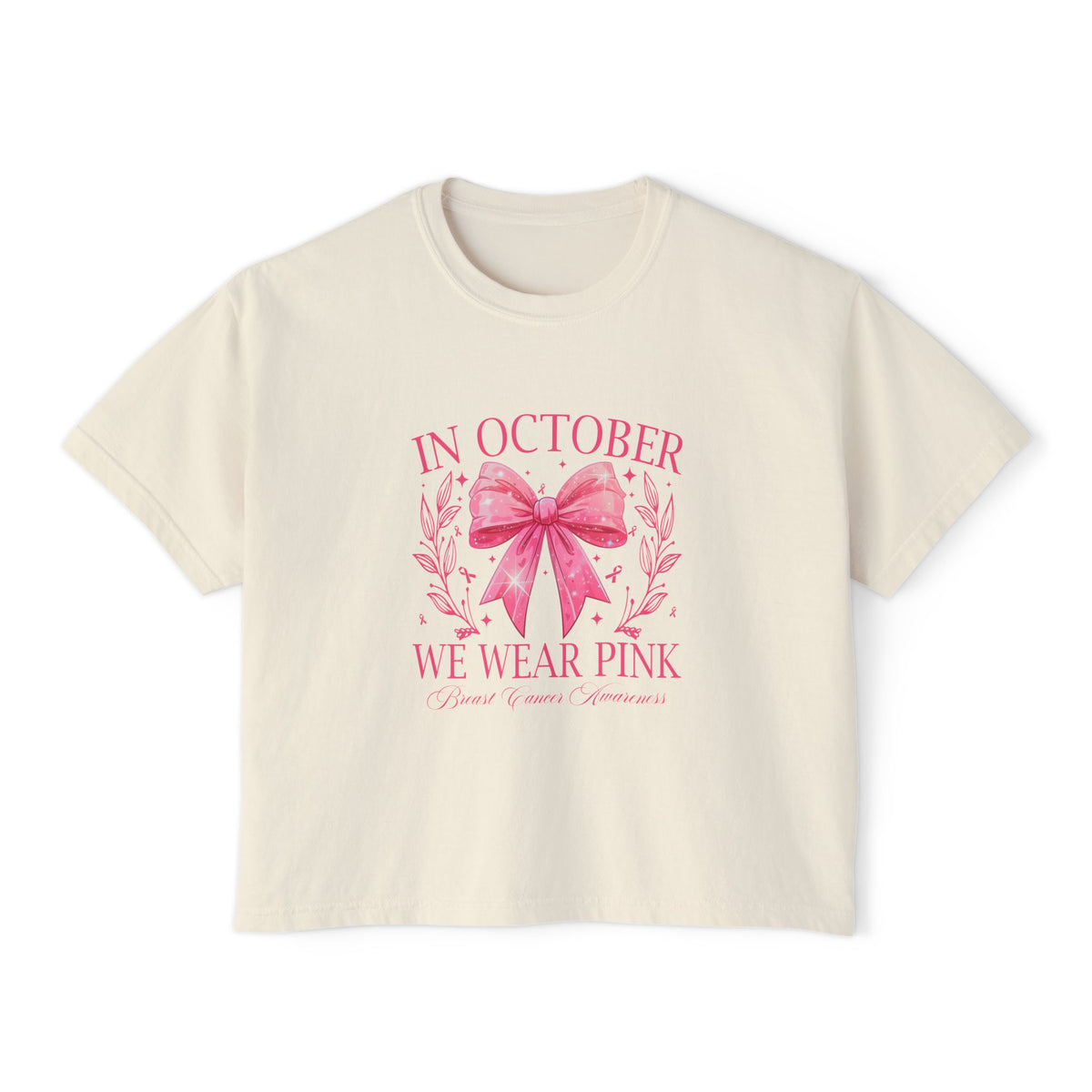 Breast Cancer Awareness Boxy Tee — "In October We Wear Pink" Pink Ribbon Shirt