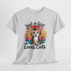 Just a Girl Who Loves Cats T-Shirt — Cute Kitten Retro Sunset Tee for Cat Lovers