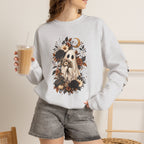 Ghost & Sunflower Crewneck Sweatshirt — Spooky Autumn Floral Pullover