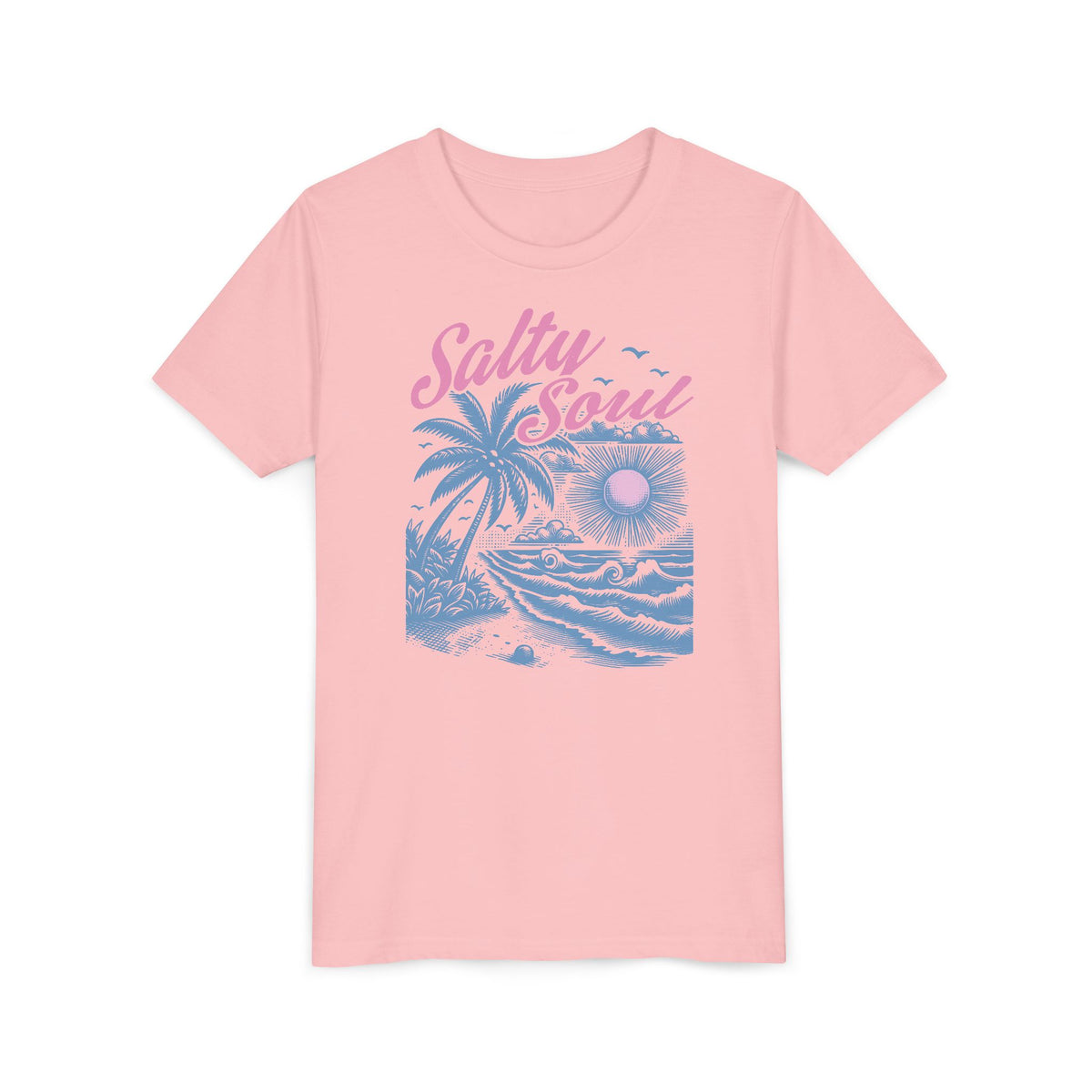 Kids Tee - "Salty Soul" Pastel Beach Palm Graphic