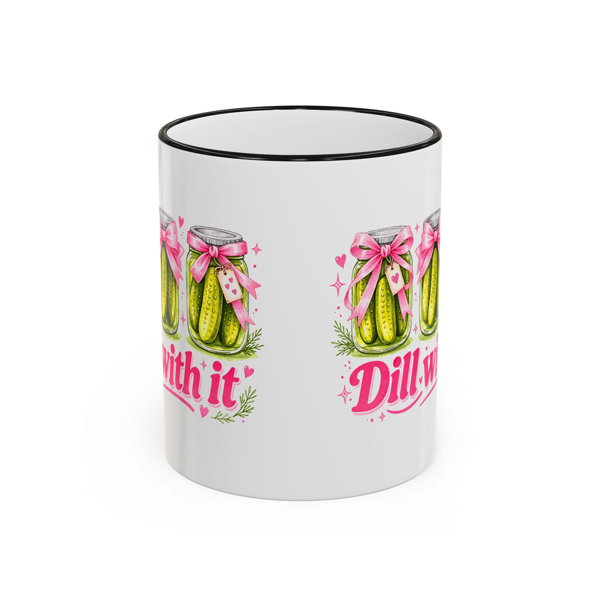 Dill With It Mug — Cute Pickle Jar Coffee Cup (Accent Rim & Handle)