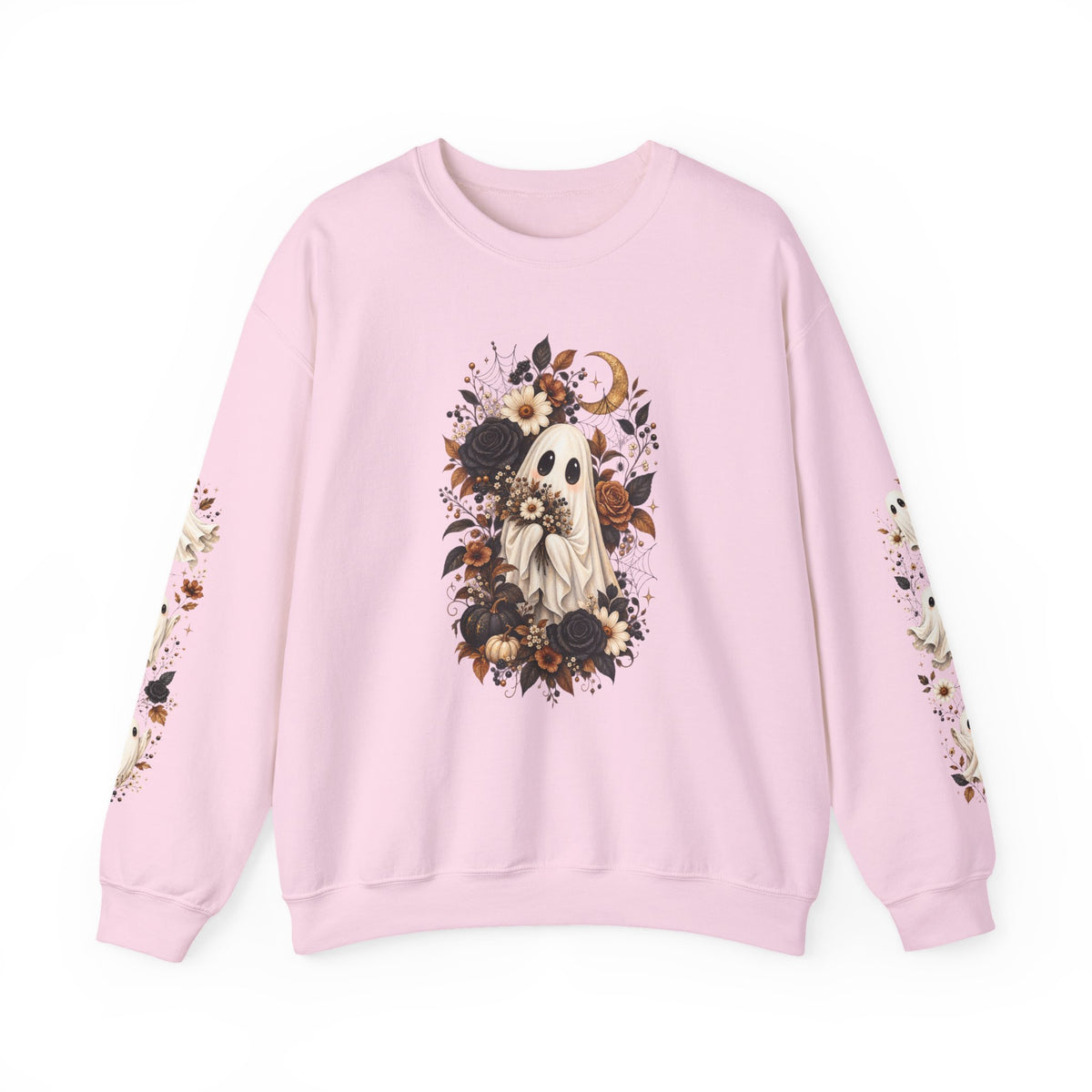 Ghost & Sunflower Crewneck Sweatshirt — Spooky Autumn Floral Pullover