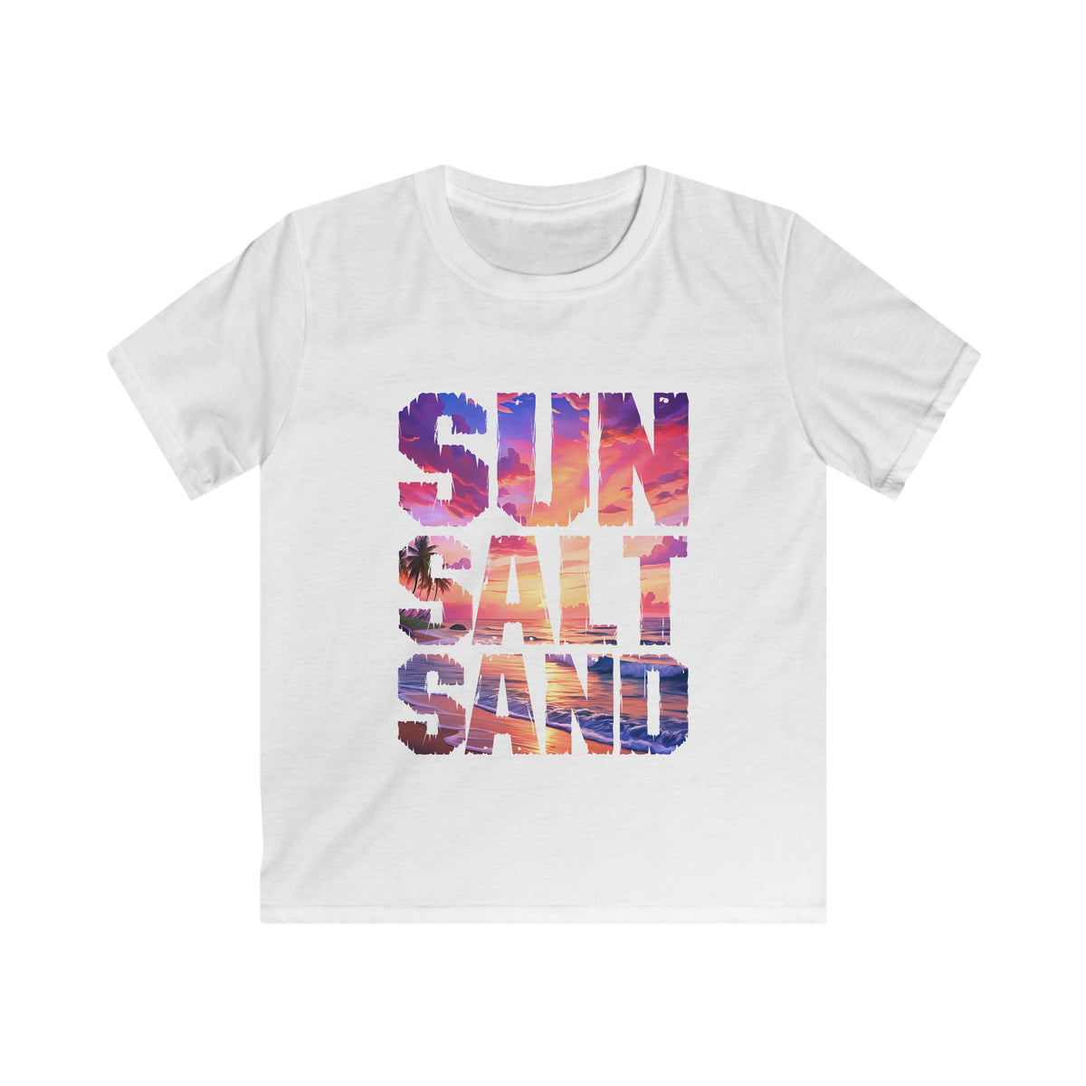 Kids Tee — "Sun Salt Sand" Beach Sunset Graphic