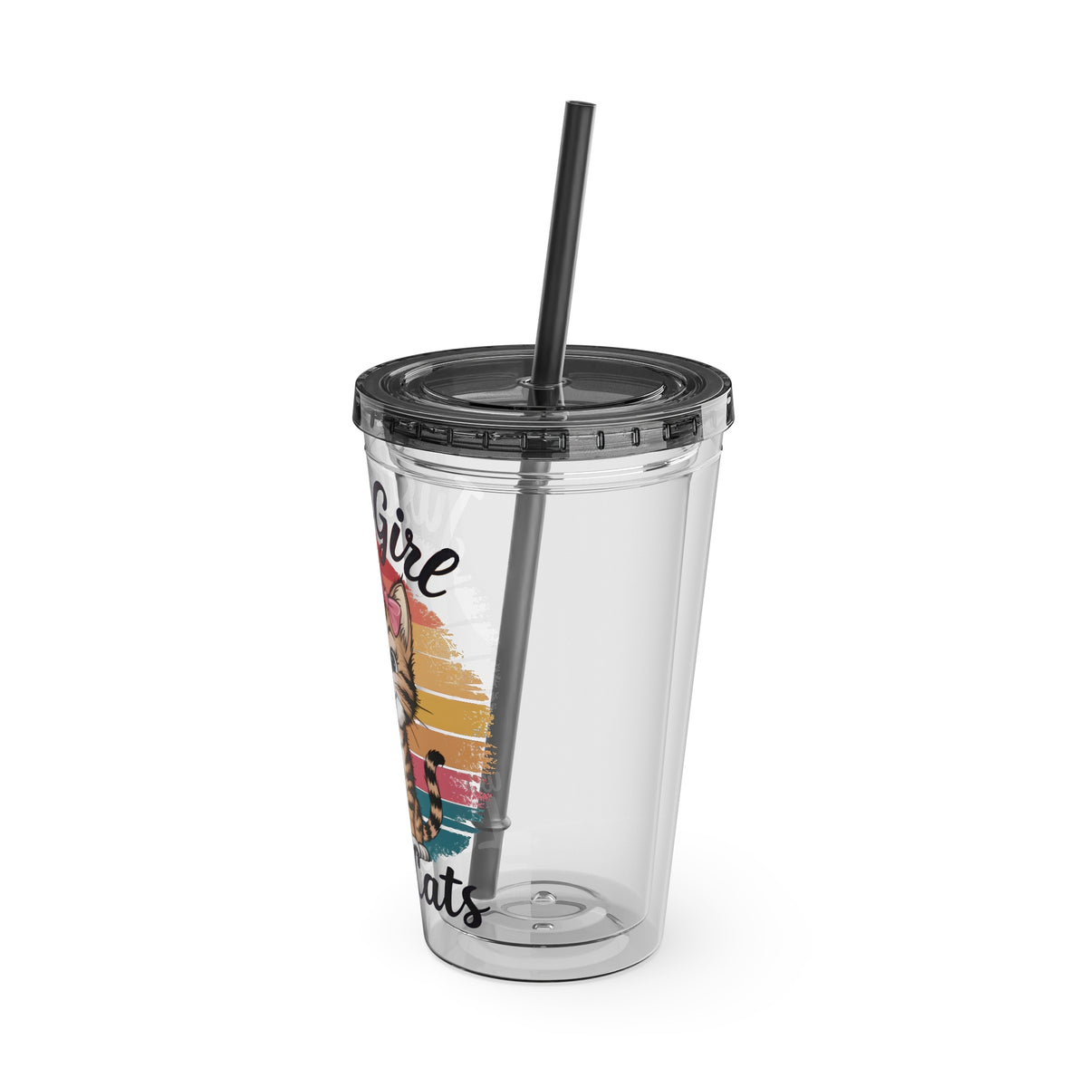 Cat Lover Tumbler 16oz — "Just a Girl Who Loves Cats" Stainless Straw Cup