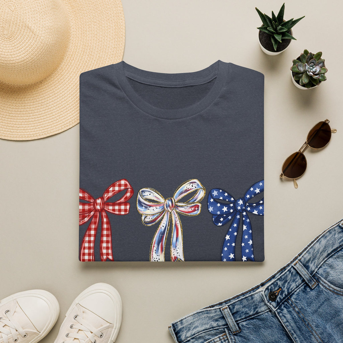 Patriotic Red White & Blue Bow T-Shirt