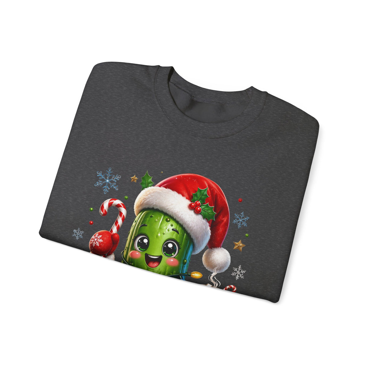 MD - Christmas Pickle Sweatshirt – Cute Holiday Pickle in Santa Hat with Candy Cane & Hot Cocoa