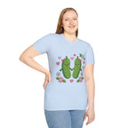 Cute Pickle Couple T-Shirt — Kawaii Matching Pickles with Hearts & Flowers