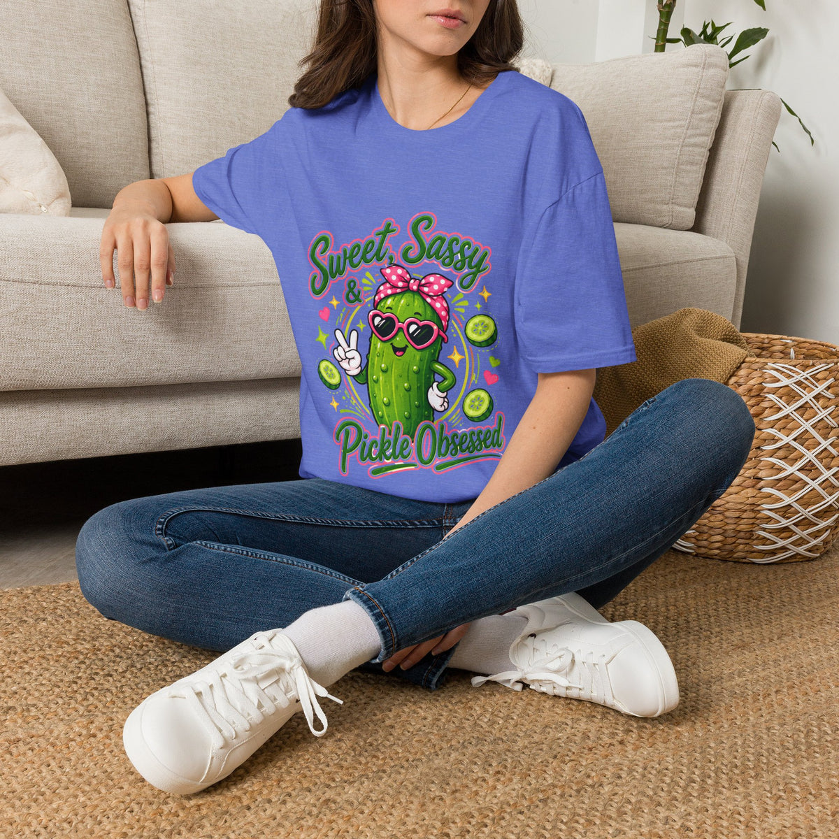Sweet Sassy Pickle T-Shirt — "Sweet, Sassy & Pickle Obsessed" Cute Cactus/Pickle Graphic Tee