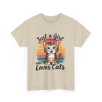Just a Girl Who Loves Cats T-Shirt — Cute Kitten Retro Sunset Tee for Cat Lovers