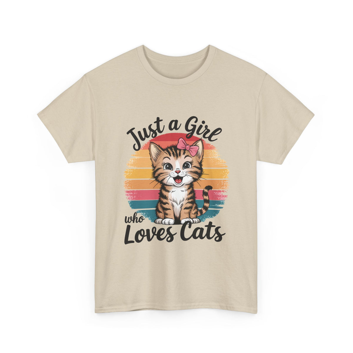 Just a Girl Who Loves Cats T-Shirt — Cute Kitten Retro Sunset Tee for Cat Lovers