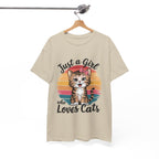 Just a Girl Who Loves Cats T-Shirt — Cute Kitten Retro Sunset Tee for Cat Lovers