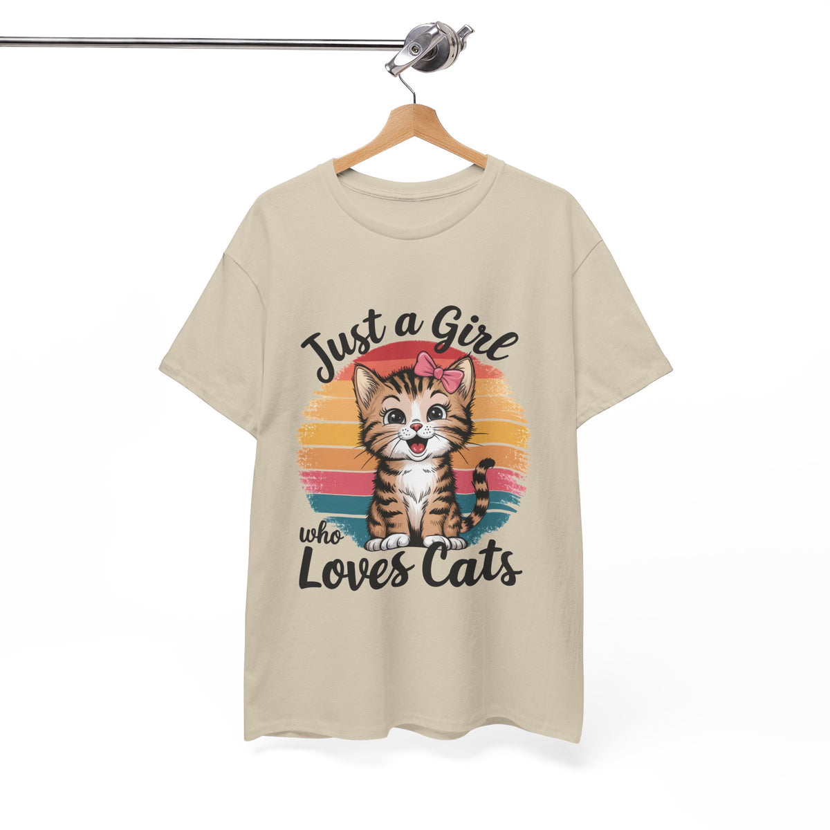 Just a Girl Who Loves Cats T-Shirt — Cute Kitten Retro Sunset Tee for Cat Lovers