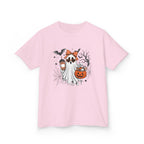Kids Halloween Ghost Tee – Cute Pumpkin, Bat & Spiderweb Trick-or-Treat Design