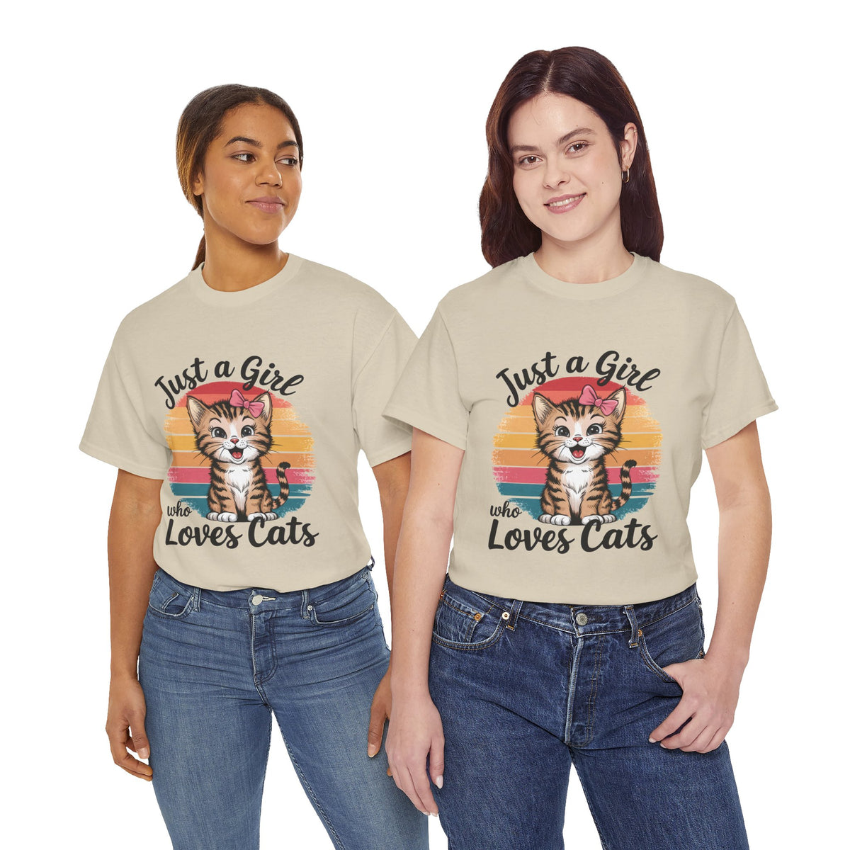 Just a Girl Who Loves Cats T-Shirt — Cute Kitten Retro Sunset Tee for Cat Lovers