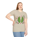 Cute Pickle Couple T-Shirt — Kawaii Matching Pickles with Hearts & Flowers