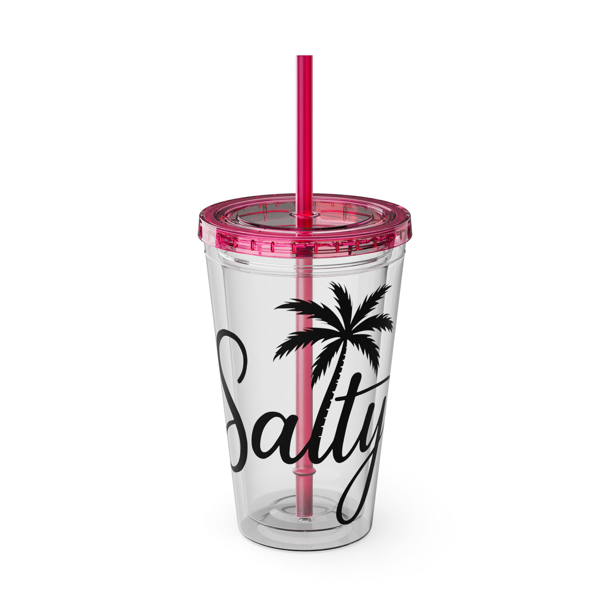 Salty Palm 16oz Tumbler with Straw — Clear Beach Insulated Cup