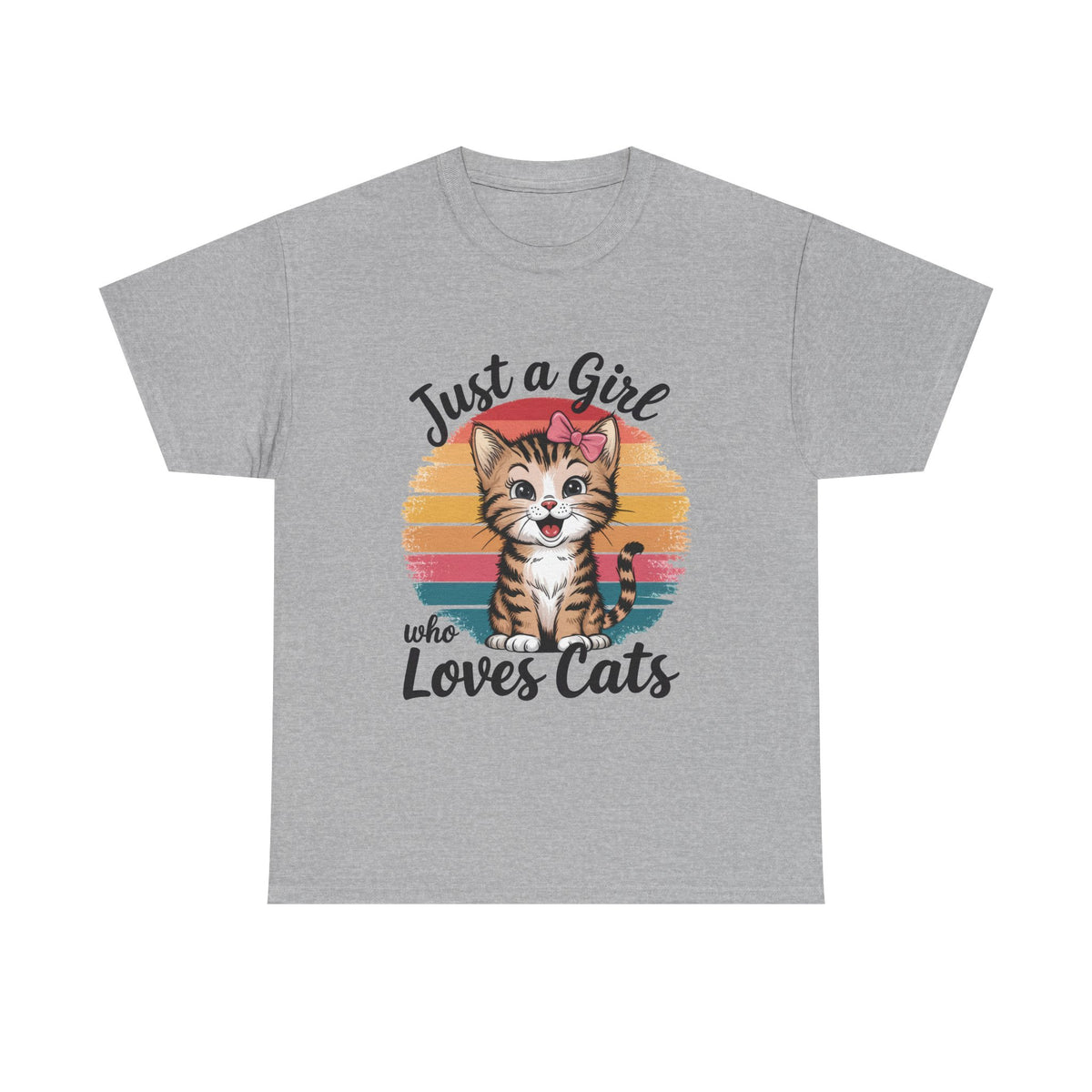 Just a Girl Who Loves Cats T-Shirt — Cute Kitten Retro Sunset Tee for Cat Lovers