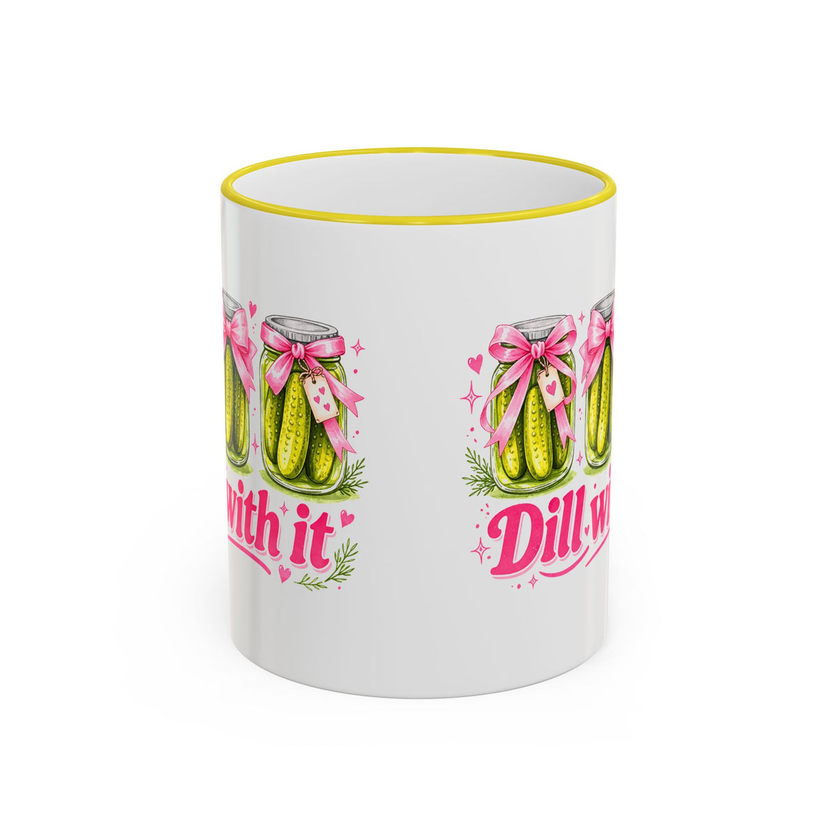 Dill With It Mug — Cute Pickle Jar Coffee Cup (Accent Rim & Handle)