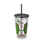 Full Wrap - Cute Pickle Love 16oz Tumbler with Straw — Floral Heart Kawaii Drink Cup