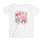 Kids Tee — Pink Seashell & Starfish Bow Graphic Shirt - Front and Back
