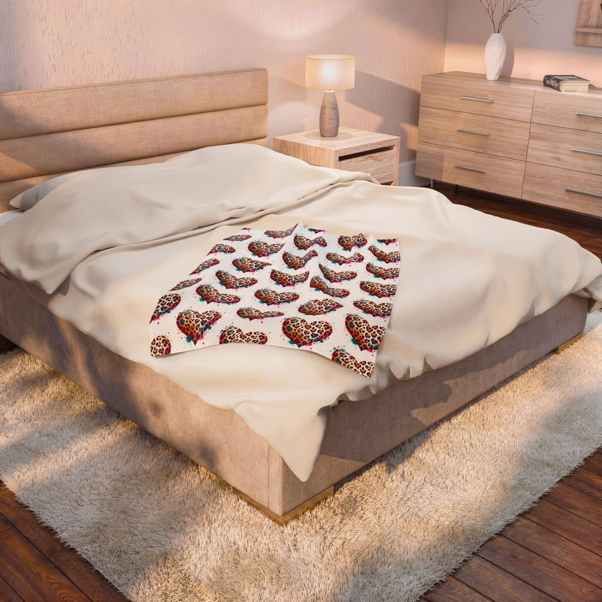 Leopard Heart Velveteen Plush Blanket
