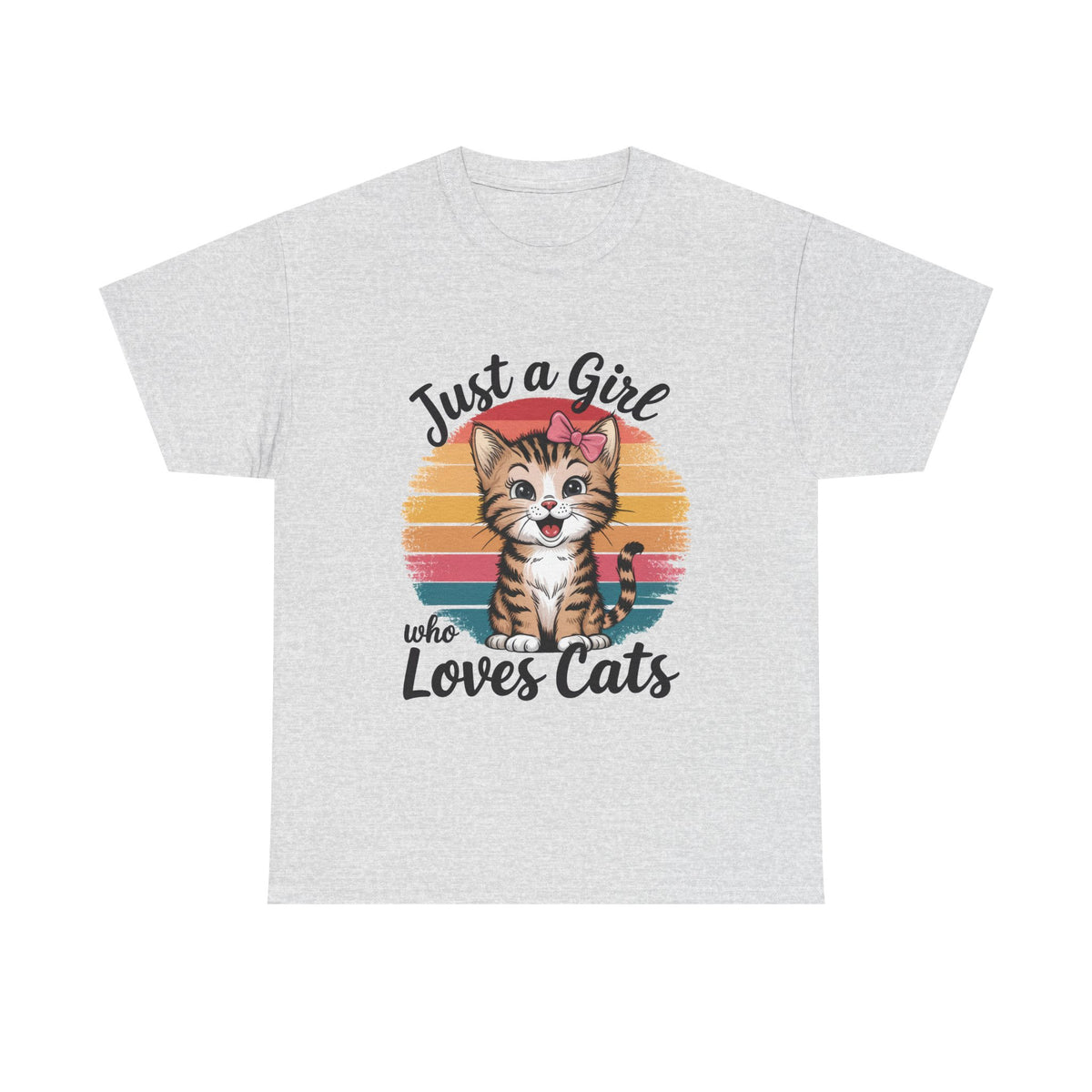 Just a Girl Who Loves Cats T-Shirt — Cute Kitten Retro Sunset Tee for Cat Lovers