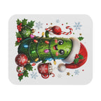 Christmas Cactus Mouse Pad — Cute Santa Hat Holiday Desk Mat with Lights & Hot Cocoa