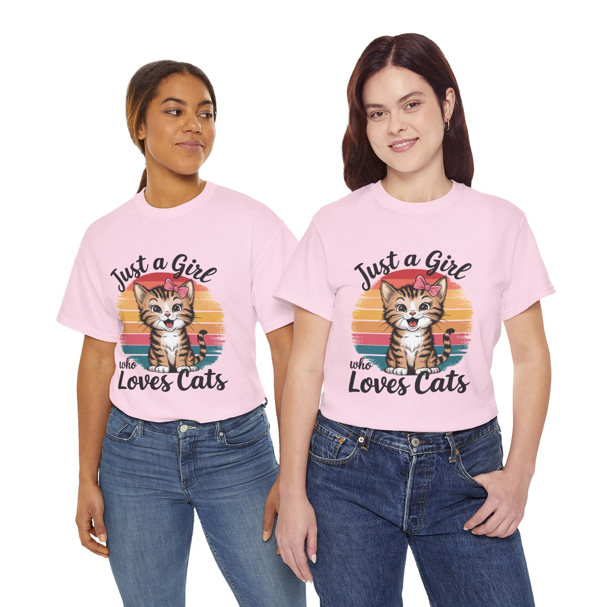 Just a Girl Who Loves Cats T-Shirt — Cute Kitten Retro Sunset Tee for Cat Lovers